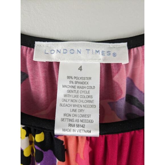 LONDON TIMES 3/4 Sleeve Floral & Tan Shift Dress Size 4 - Picture 7 of 9